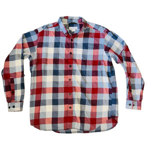 Columbia Shirt Mens Large Button Up Plaid Long Sleeve White Blue Red